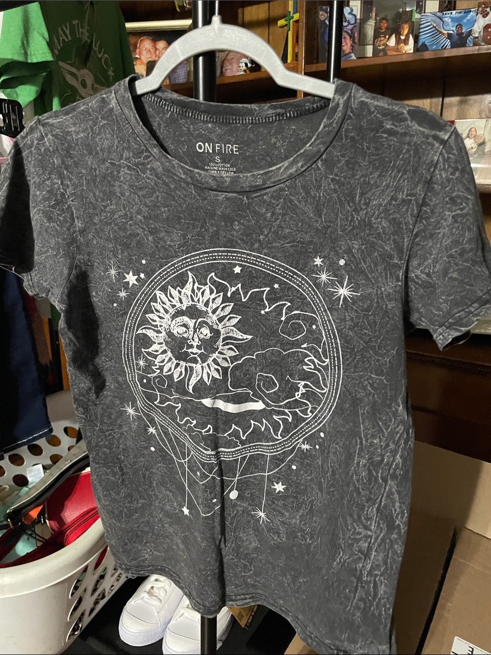 On Fire Black Mineral-Wash Sun & Moon Graphic Tee